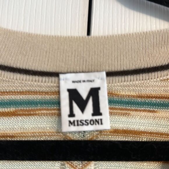 M Missoni Multicolor Knitted V-Neck Long Sleeve Wool Blend Striped Dress - Picture 4 of 8